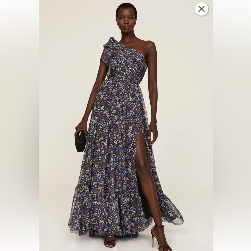 Mac Duggal One-Shoulder Floral Maxi Dress in Purple and Black - Picture 4 of 15